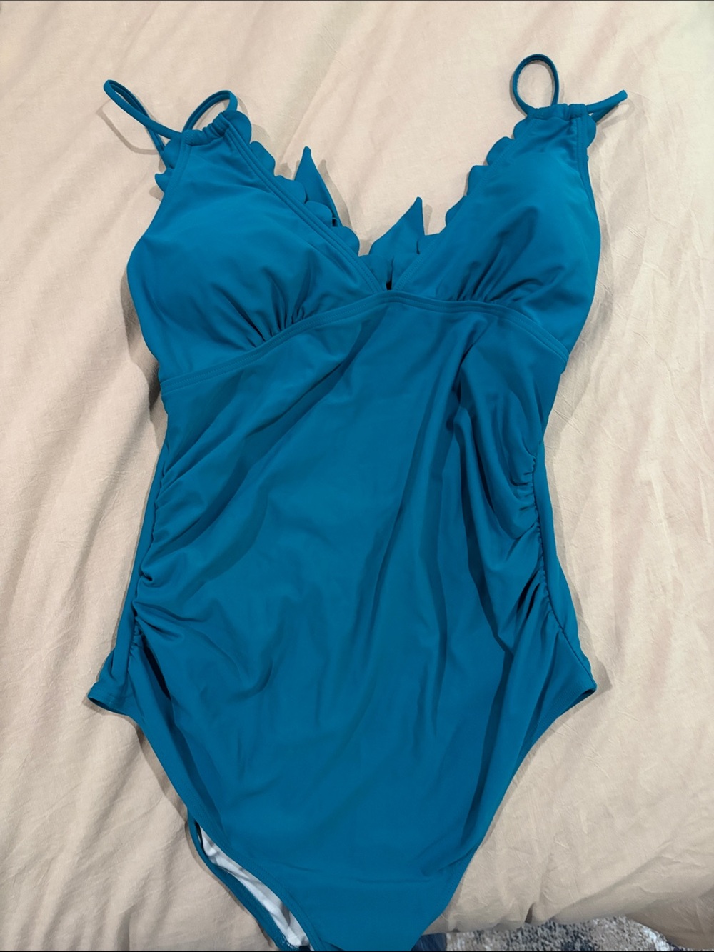 Teal One-Piece Swimsuit with Scalloped Neckline
